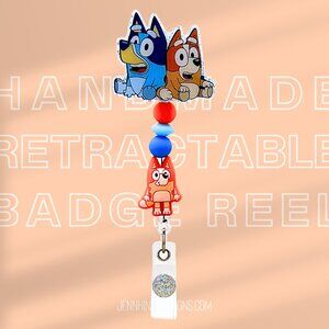 Bluey & Bingo Sitting Badge Reel | Cute Badge Holder | Nurses | Retractable | Na